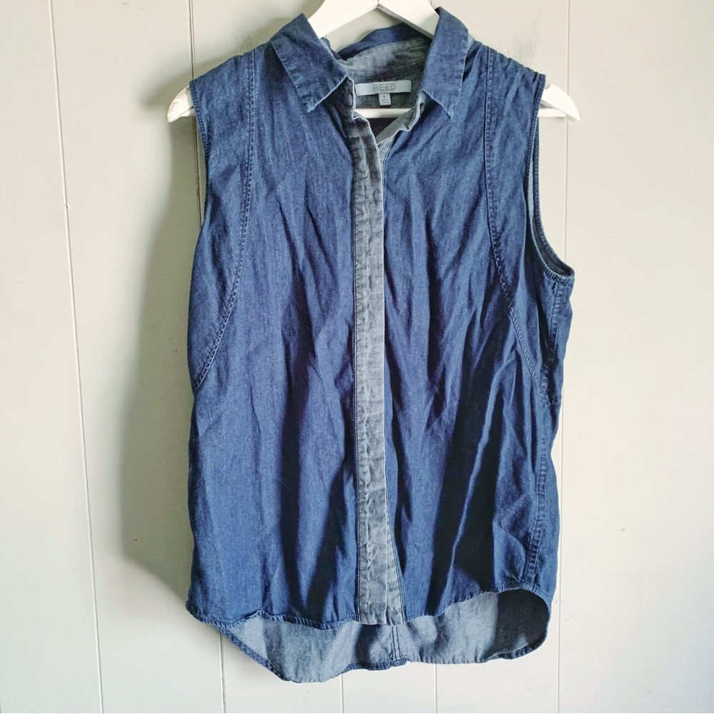 REED Contrasting Chambray Sleeveless Shirt Large